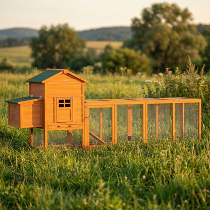 Gallinero De Madera Pawhut Madera De Abeto, Metal Madera Natural 297.5x68x118 Cm_3