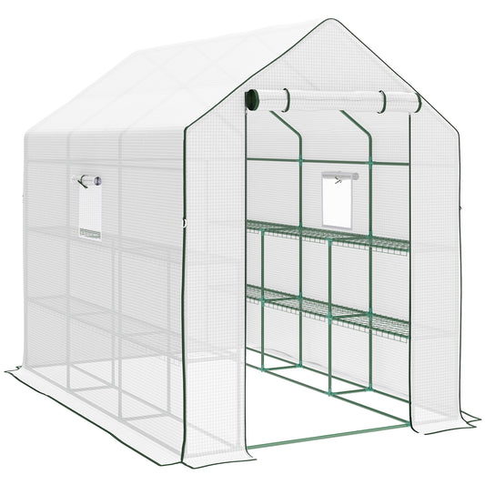 Outsunny Invernadero De Exterior Con Estantes Puerta Enrollable 140x213x190 Cm_0