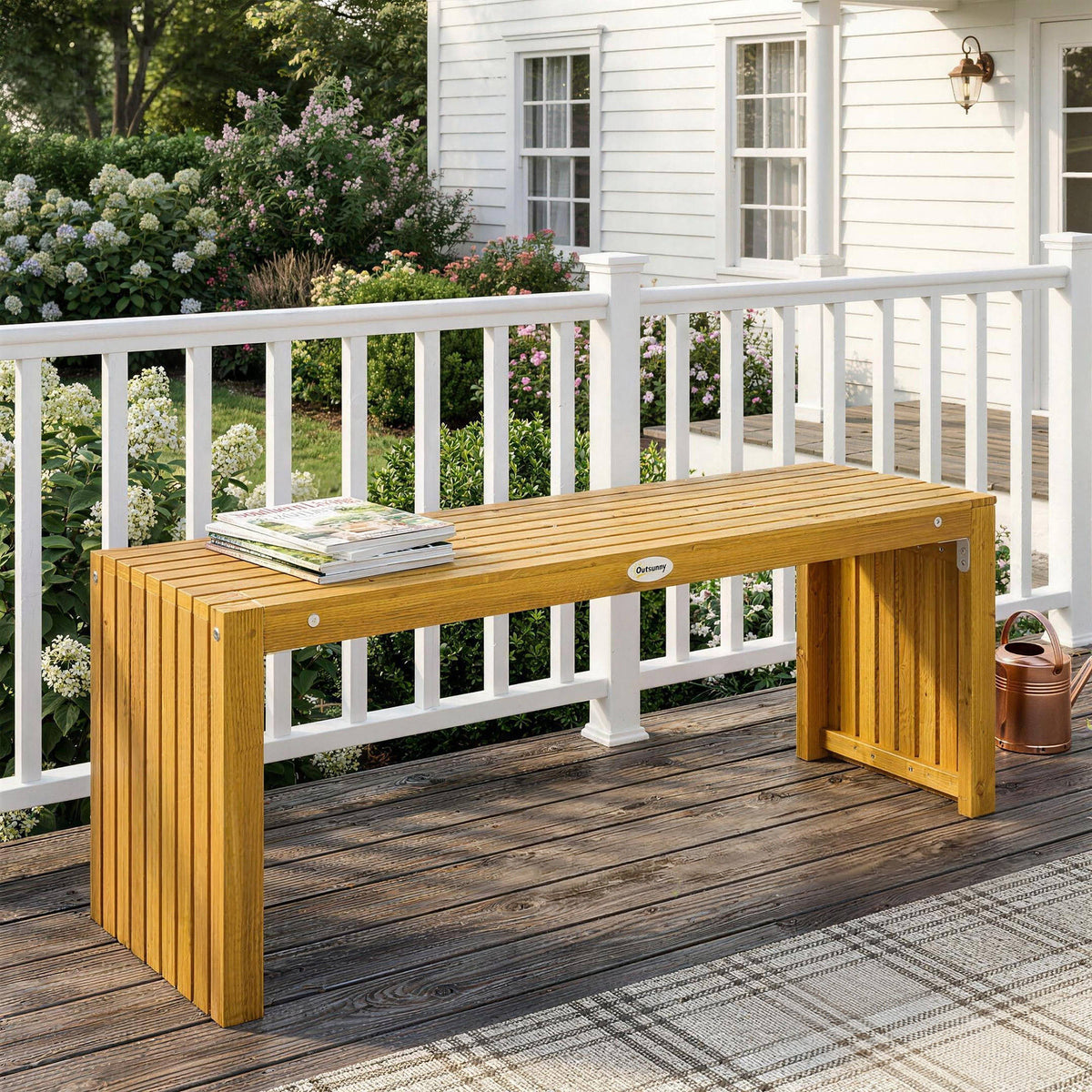 Banco De Jardín Outsunny Madera De Acacia Madera Natural 110x30x45 Cm_3