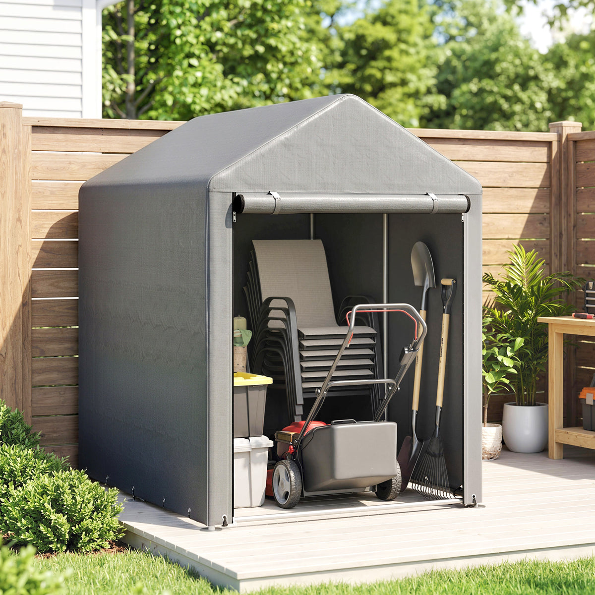 Outsunny Carpa De Jardín Para Herramientas De Jardinería 1,2x1,8x1,65 M Gris_3