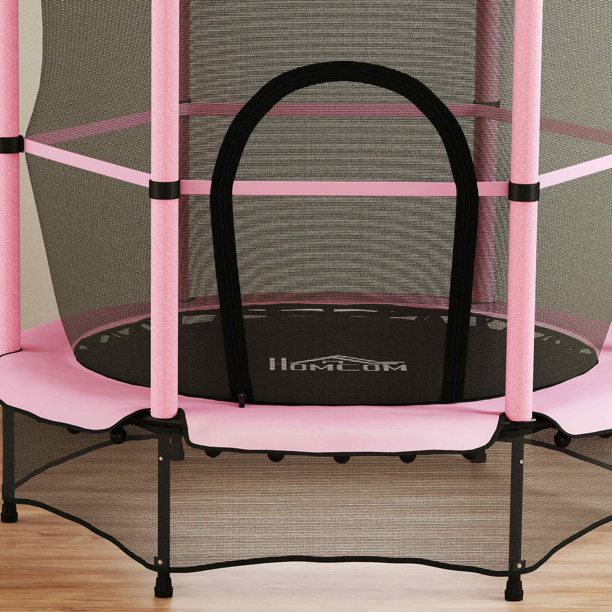 Cama Elástica Infantil Homcom Acero, Pp Negro Y Rosa 140x140x190 Cm_4
