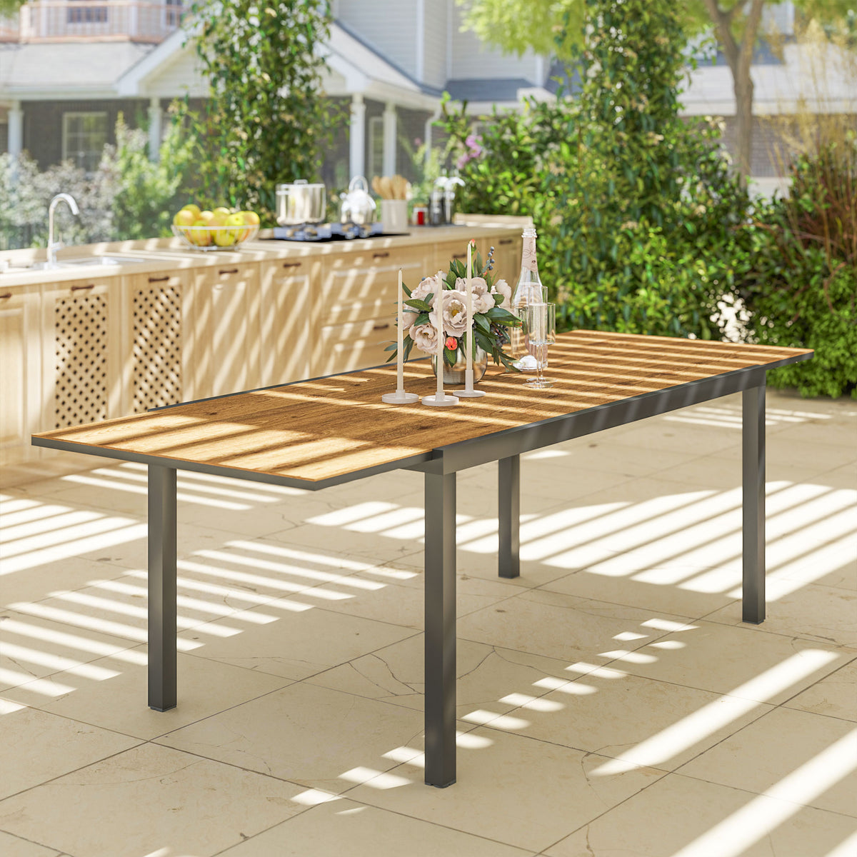 Mesa Jardín Extensible Outsunny Aluminio, Dpc Marrón 240x90x74 Cm_4