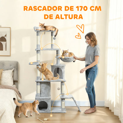 Pawhut Árbol Rascador Para Gatos Grande Altura 170 Cm Gris Claro_3