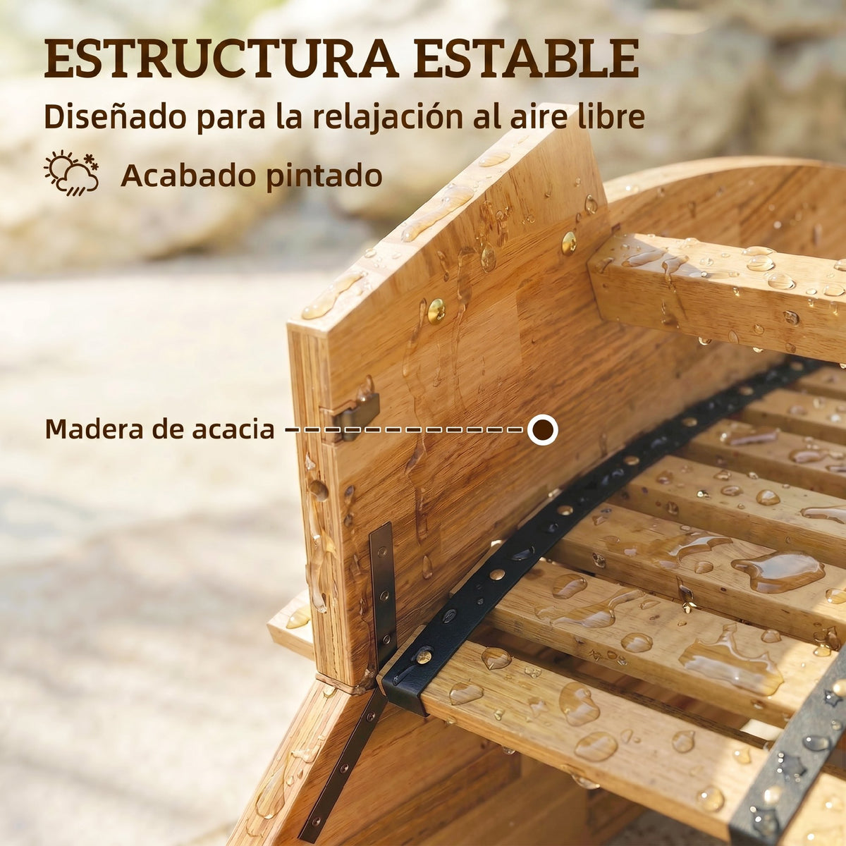 Silla Mecedora Outsunny Madera De Acacia Madera Natural 60x156x77 Cm_5