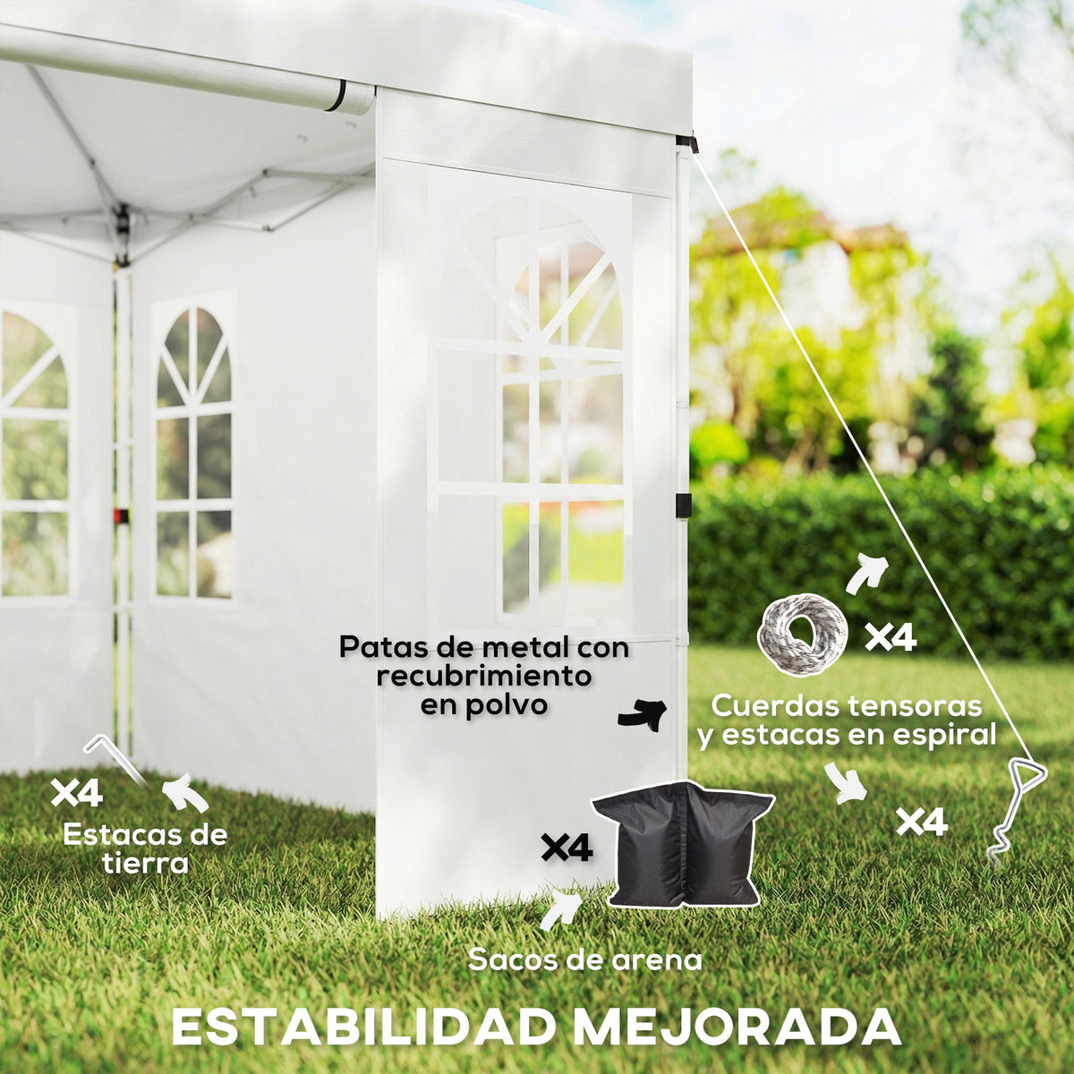 Carpa Plegable Outsunny Tela Oxford, Metal Blanco 293x293x272 Cm_5