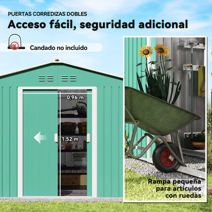 Caseta De Jardín Outsunny Acero Galvanizado Verde 277x195x192 Cm_5