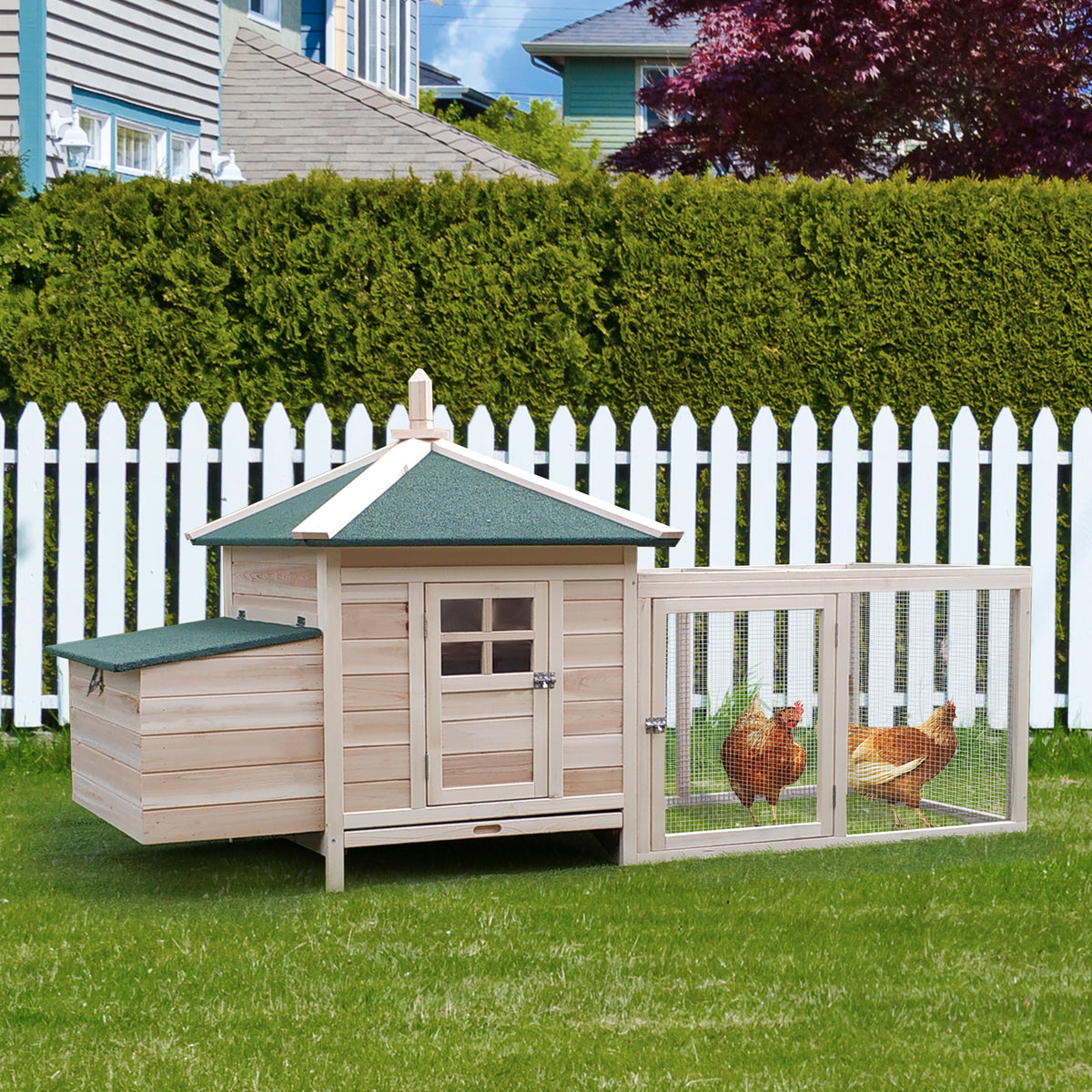 Gallinero De Madera Con Nido Zona Abierta Pawhut 196x76x97 Cm Natural_1