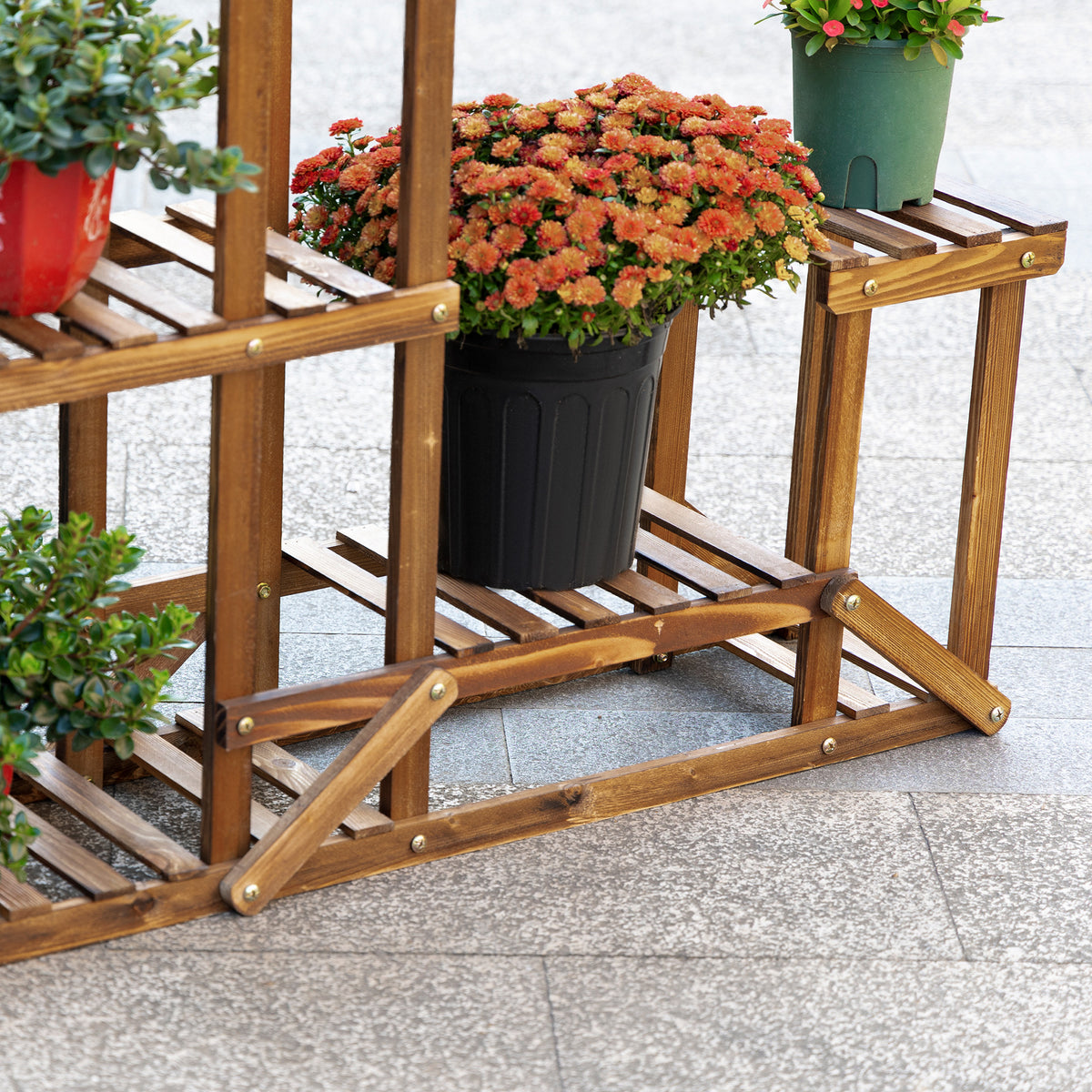 Soporte Flores Madera Outsunny Madera De Abeto Carbonizado 95x28x96.5 Cm_4