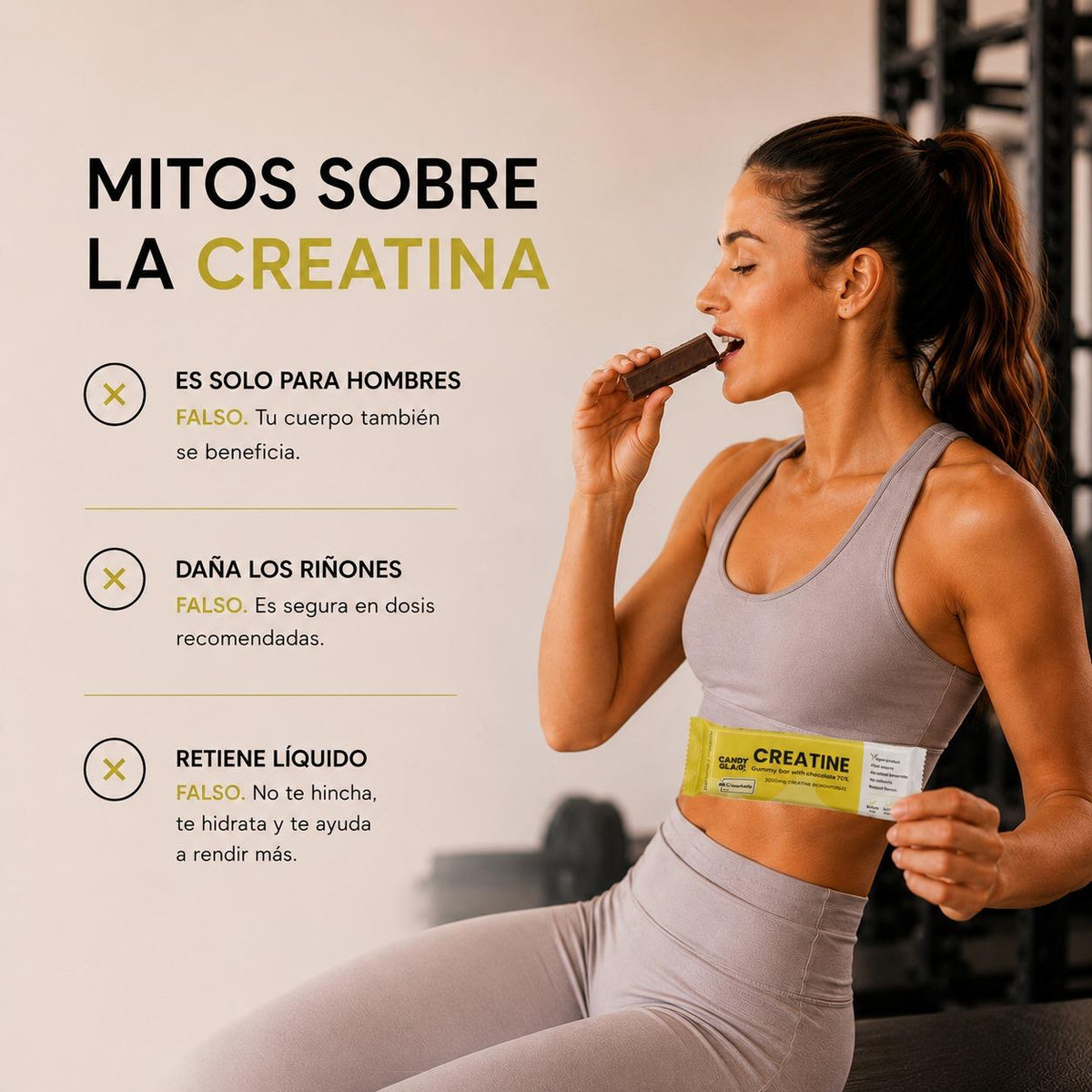 Candyglam Creatine | Gummy Bar Vegana Con Chocolate 70% | 3g Creatina Creavitalis® | Pack 9 Barritas_3