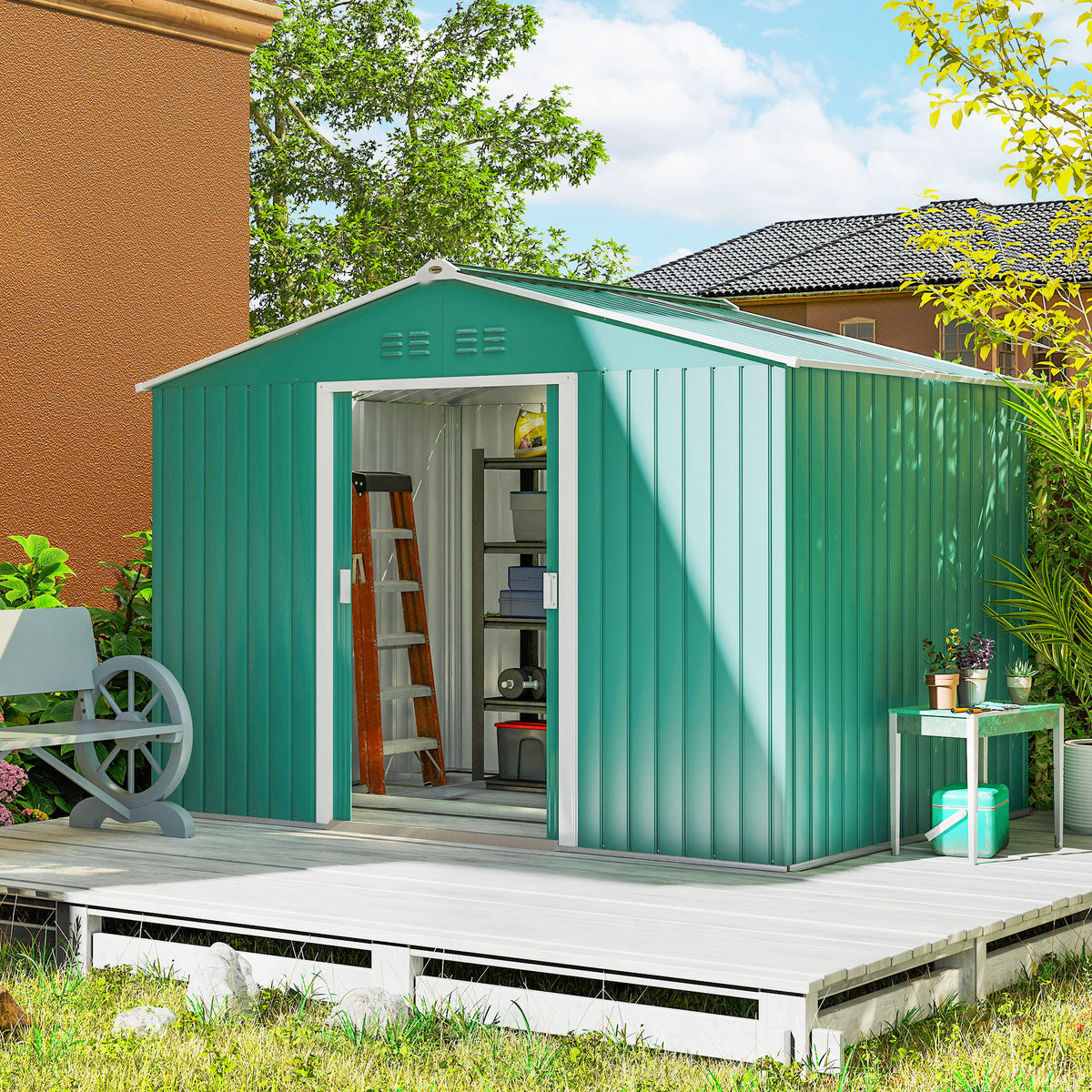 Caseta De Jardín Outsunny Acero Galvanizado Verde 277x195x192 Cm_1