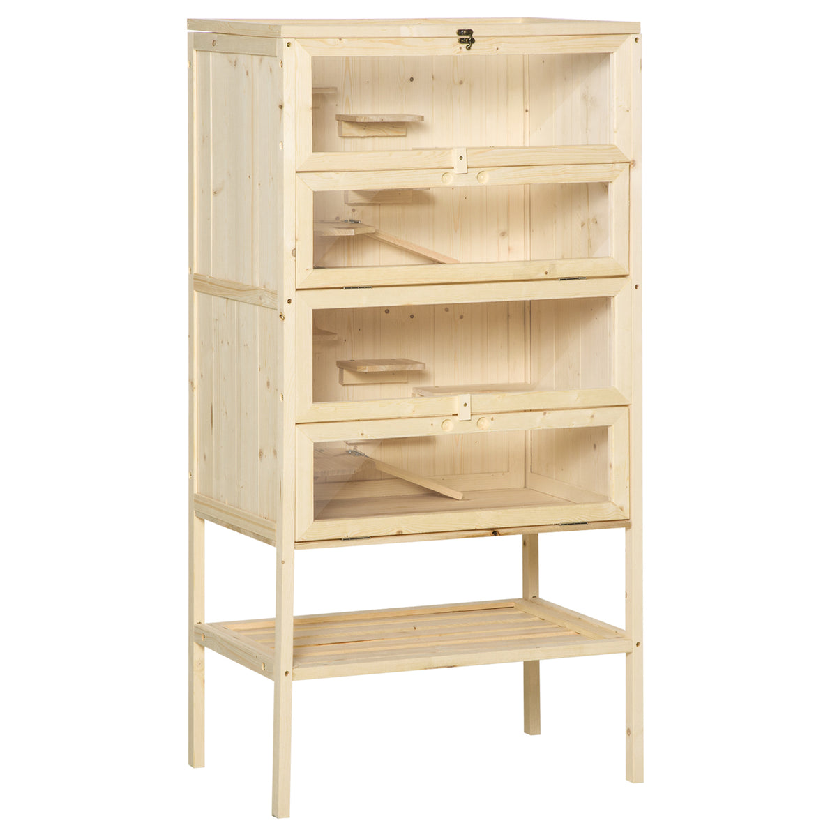 Jaula Madera Para Hámster Pawhut Madera Natural 60x40x120 Cm_0