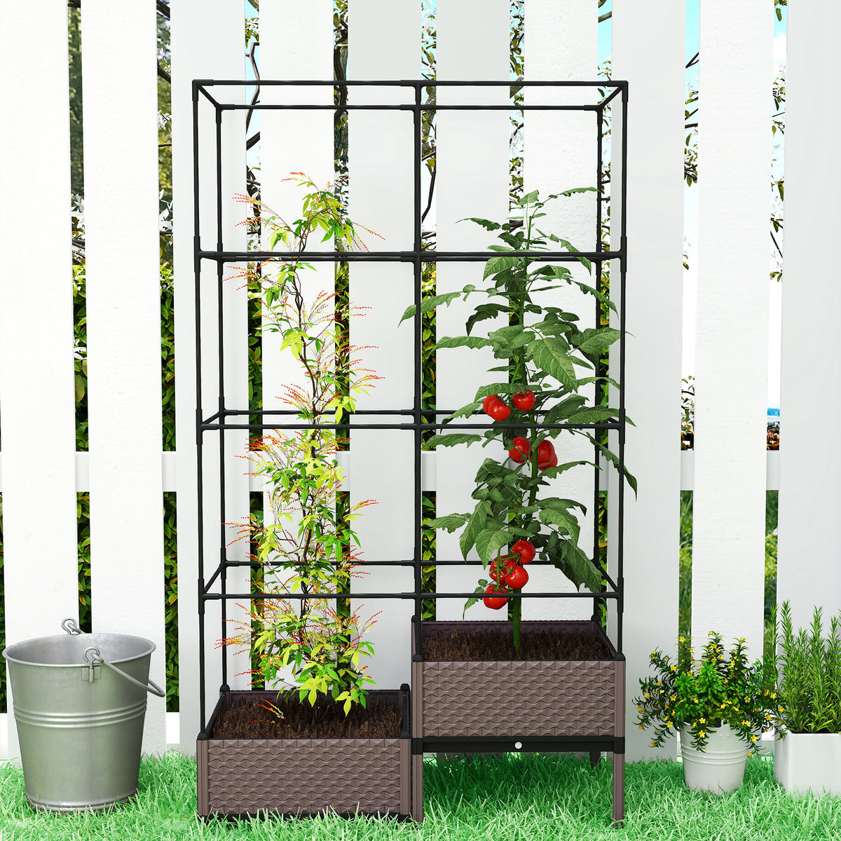 Jardinera Con Enrejado Outsunny Acero, Pp Negro 100x50x174 Cm_4