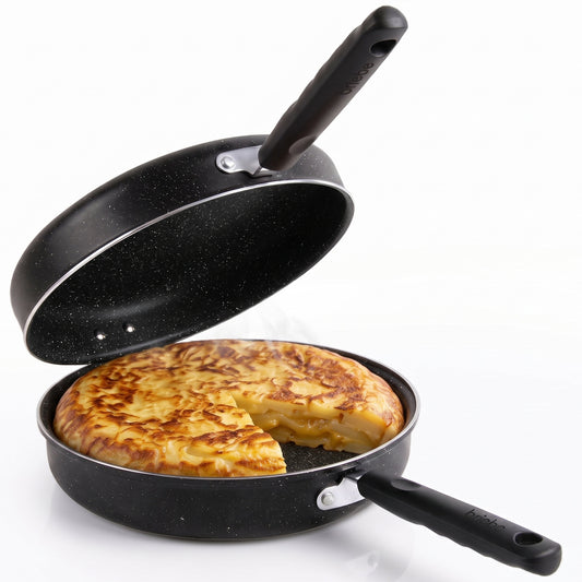 Briebe Sartén Para Tortilla De Patatas Doble, Inducción 24cm Antiadherente Ilag Granitec Libre De Pfoa, Fácil Volteo Si_0