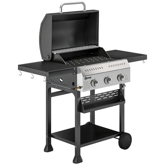 Barbacoa De Gas Outsunny Acero Inoxidable, Acero Spcc Negro 123x57x102 Cm_0