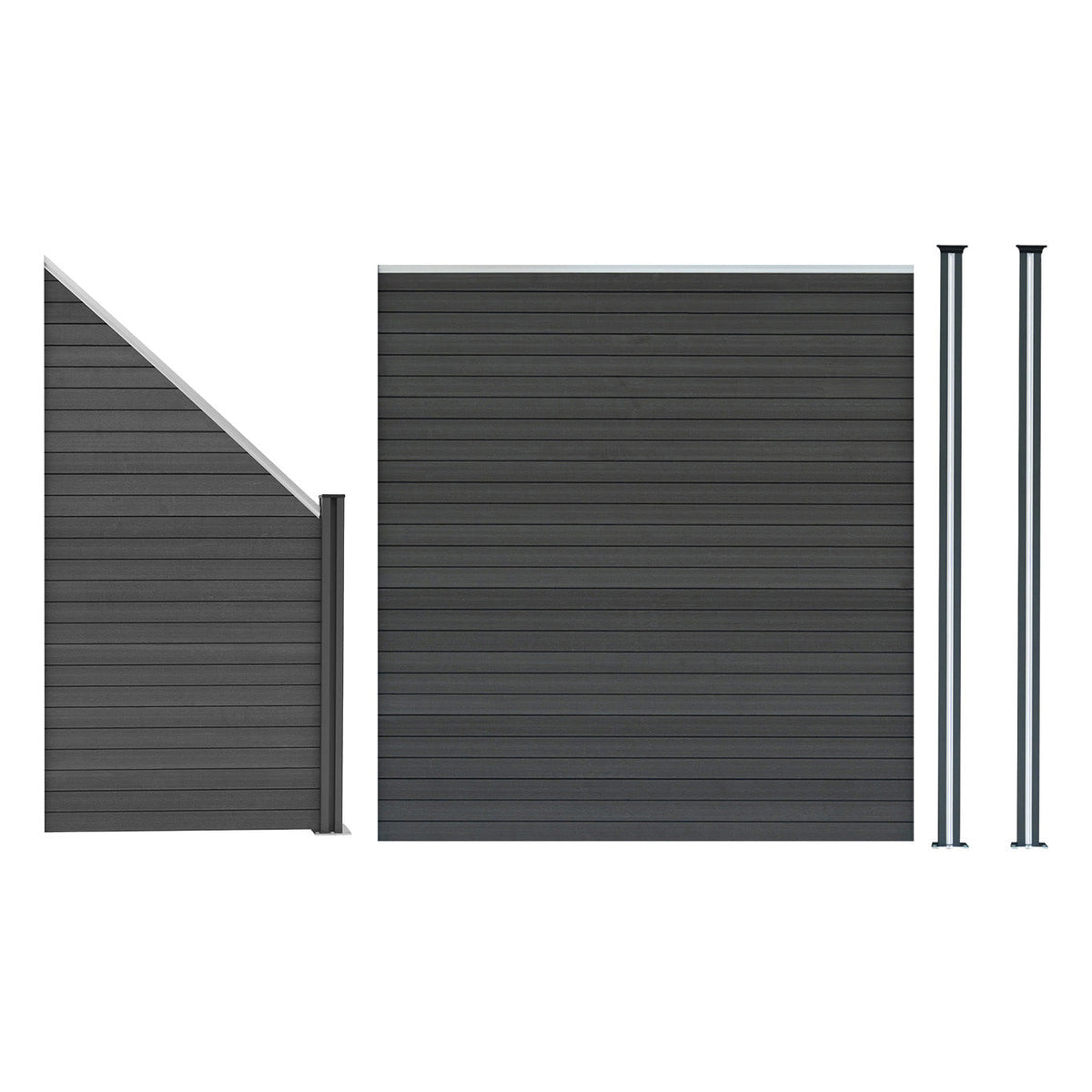 Vallas Para Exteriores De Wpc Y Aluminio - 1x Panel Cuadrado + 1x Oblicuo + 2x Postes Con Led | Gris_0
