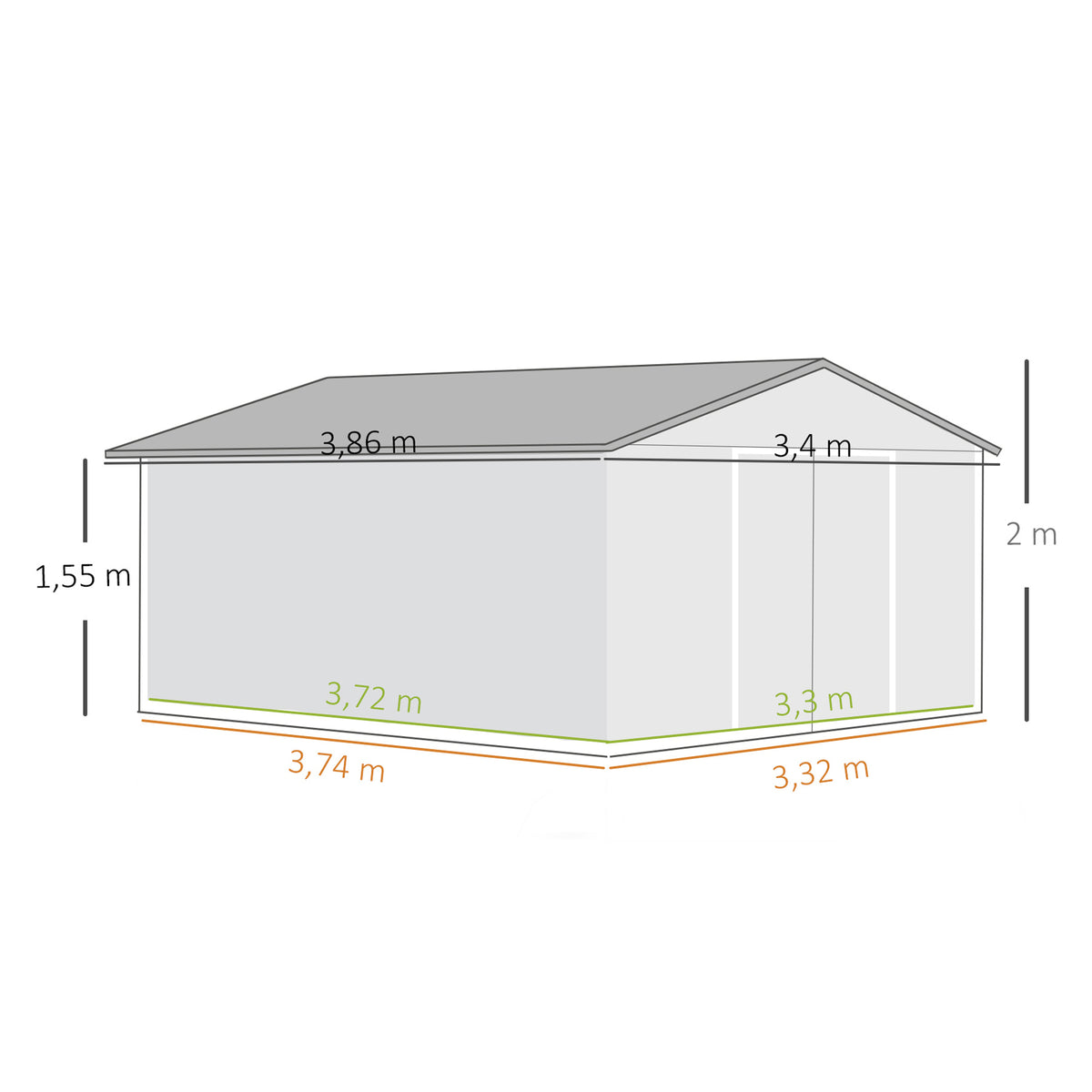 Outsunny Caseta De Jardín De Exterior 12,4 M² 340x386x200 Cm Gris Claro_2