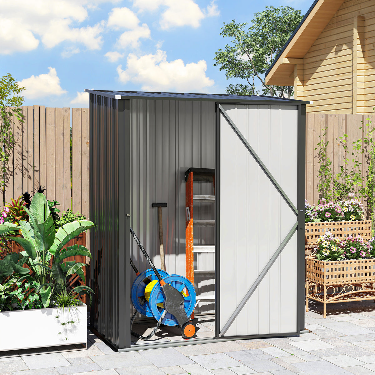 Cobertizo De Jardín Outsunny Acero Galvanizado Negro 161.5x94.5x196 Cm 845-532_4