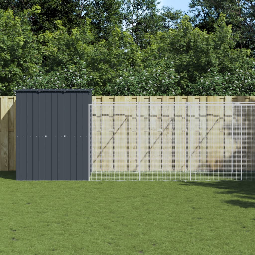 Caseta Perros Con Corral Acero Galvanizado Gris 165x659x181 Cm_1