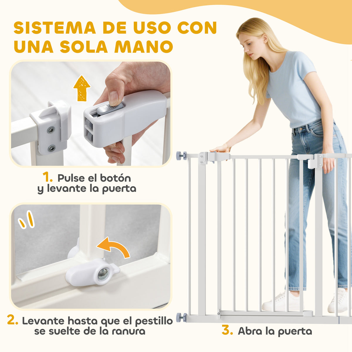 Pawhut Barrera De Seguridad Con Longitud Ajustable 74-97,5x76,2 Cm Blanco_5