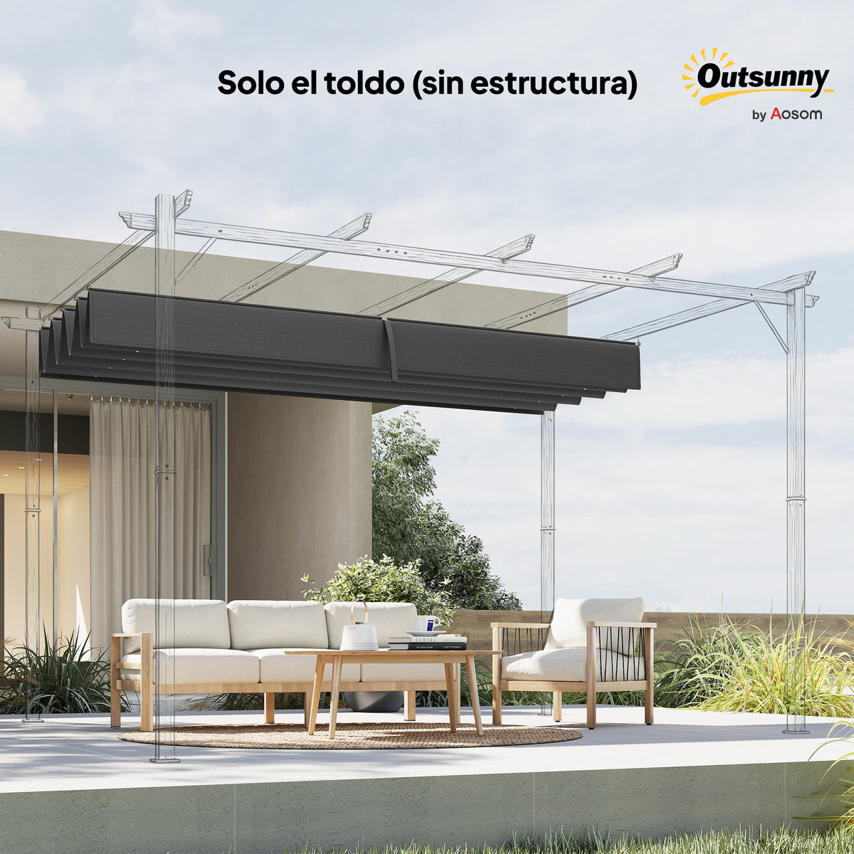 Techo De Pérgola Outsunny Poliéster Gris Oscuro 286x245 Cm_4