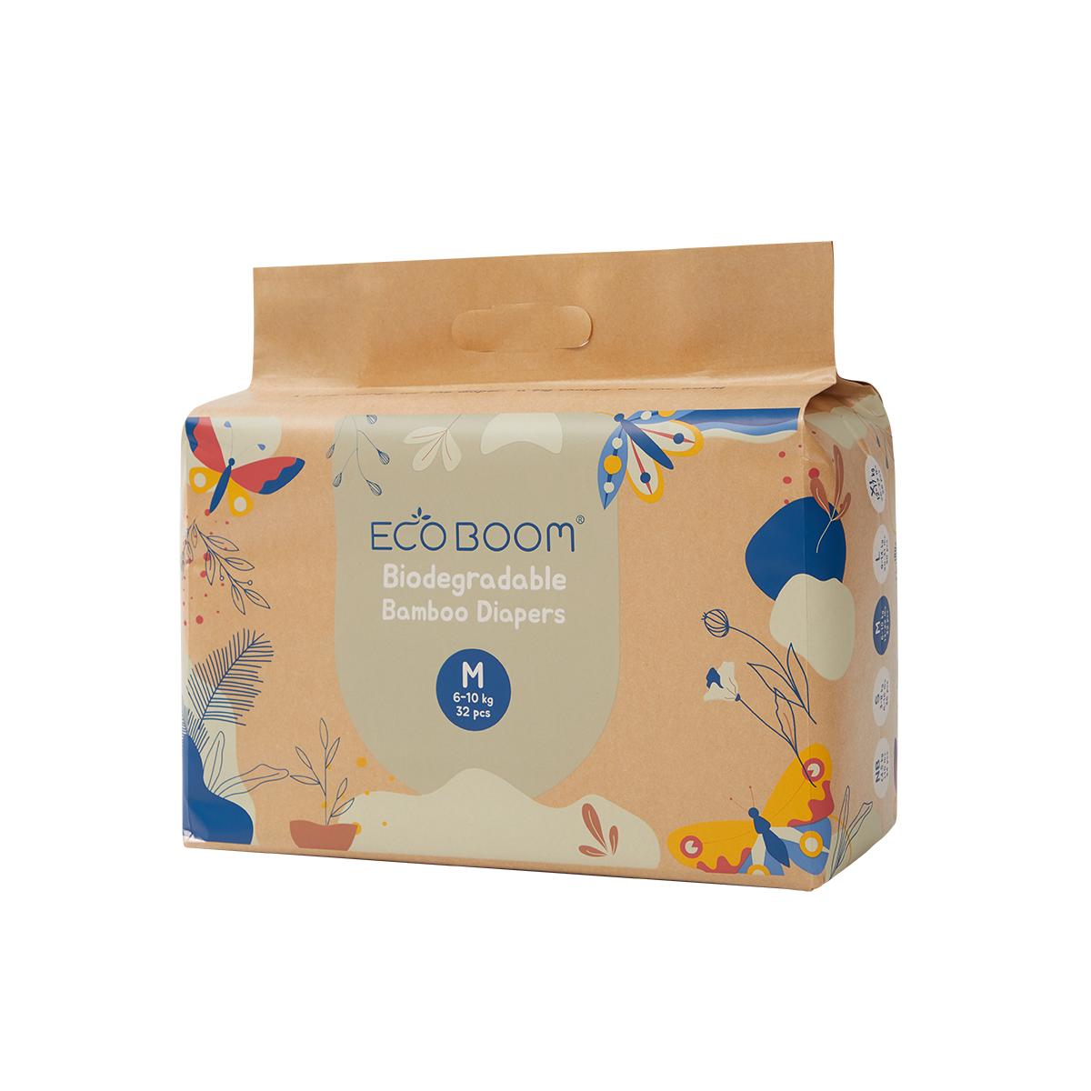 ECOBOOM- Pañal Ecológico de BAMBÚ Eco Boom. 70% Biodegradable, Hipoalergénico (TALLA 3/M, 6-10KG, PACK DE 4 BOLSAS, TOTAL 128 PAÑALES)