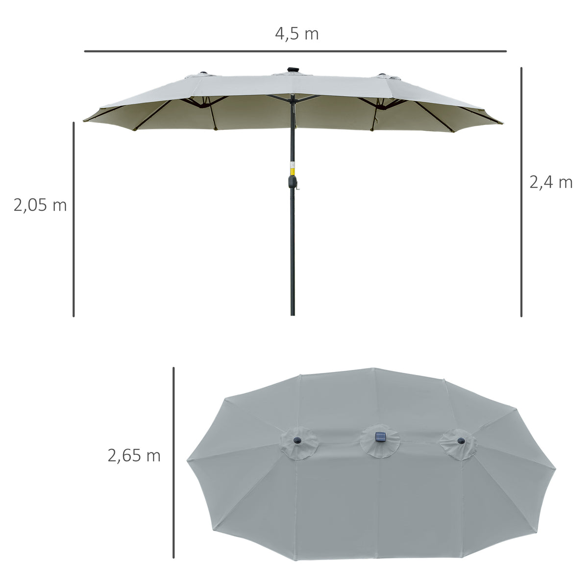 Sombrilla Doble Outsunny Acero, Poliéster Gris Claro 450x265x240 Cm_2