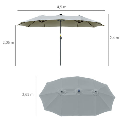 Sombrilla Doble Outsunny Acero, Poliéster Gris Claro 450x265x240 Cm_2
