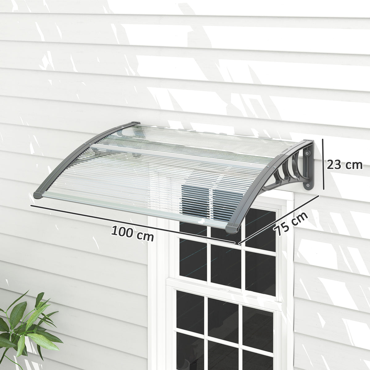 Marquesina Exterior Outsunny Policarbonato Transparente 100x75x23 Cm_2