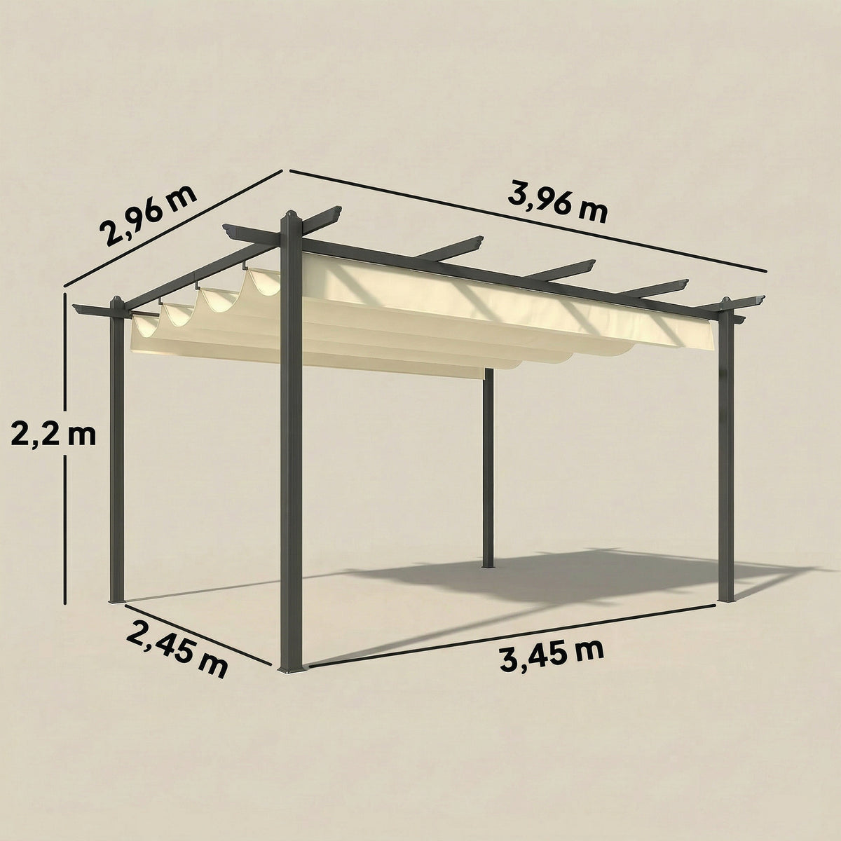 Pérgola Outsunny Aluminio, Poliéster Crema 396x296x220 Cm_2