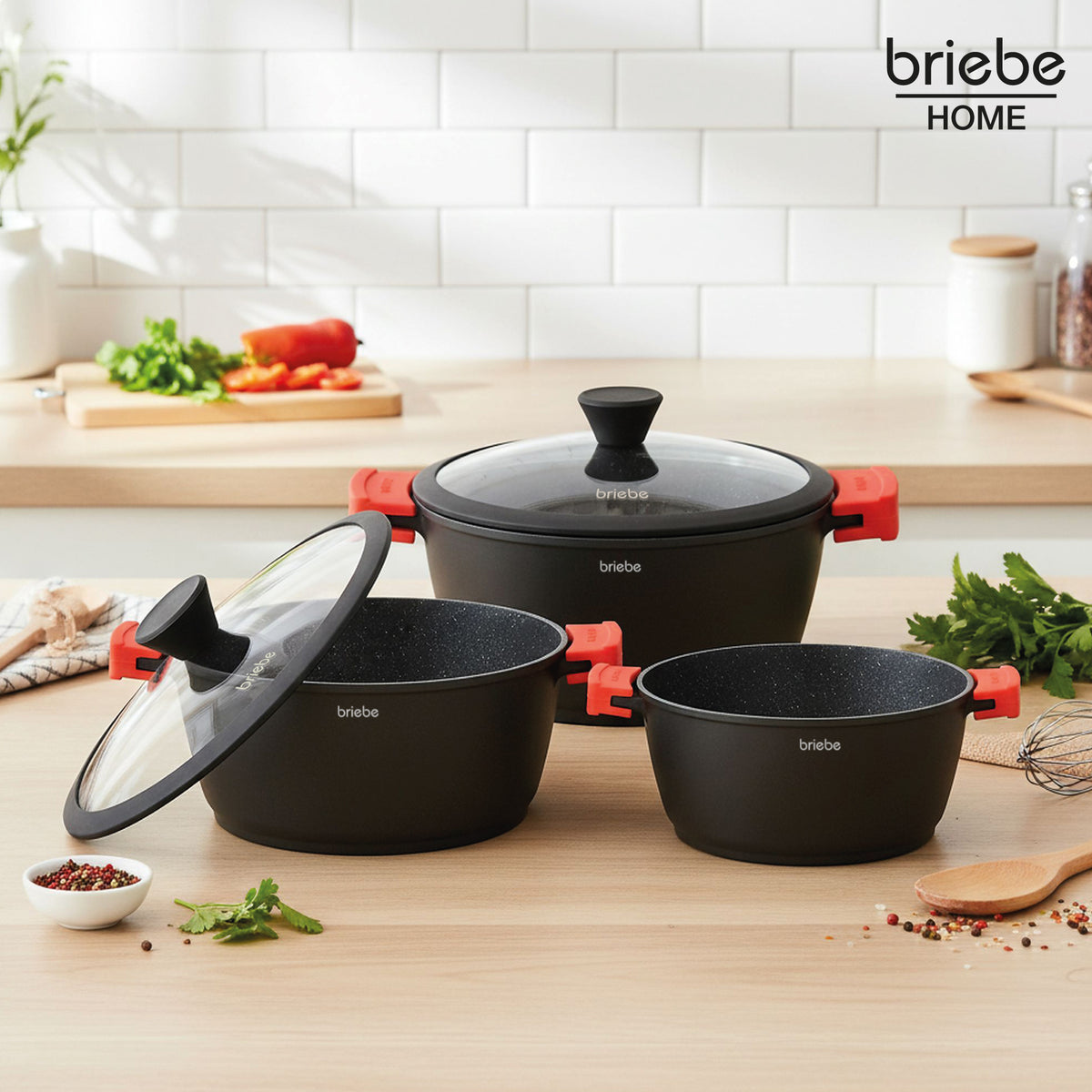 Briebe Cacerola Cocina Inducción Antiadherente Titanio, Cazuela 20cm, Aluminio Fundido Sin Pfoa, Tapa, Black Titanium_1