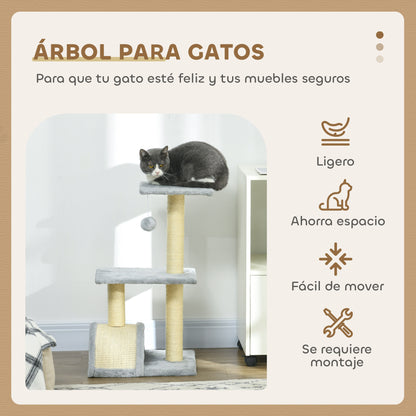 Pawhut Árbol Rascador Para Gatos Mediano De 3 Niveles 40x35x72 Cm Gris Claro_3