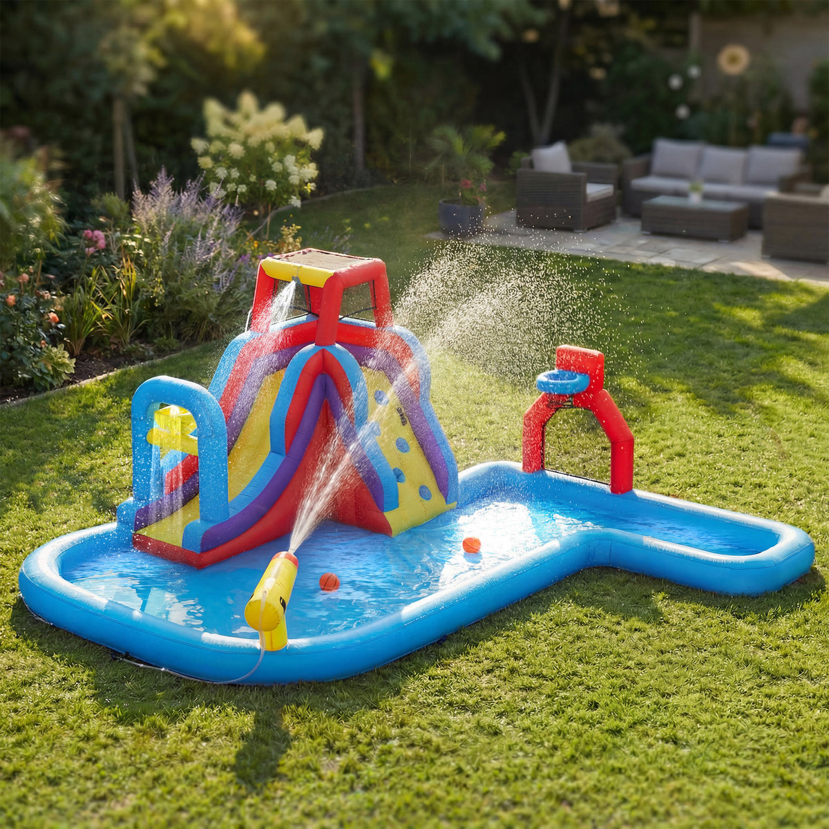 Castillo Inflable Acuático Aiyaplay Tela Oxford Multicolor 470x445x205 Cm_1