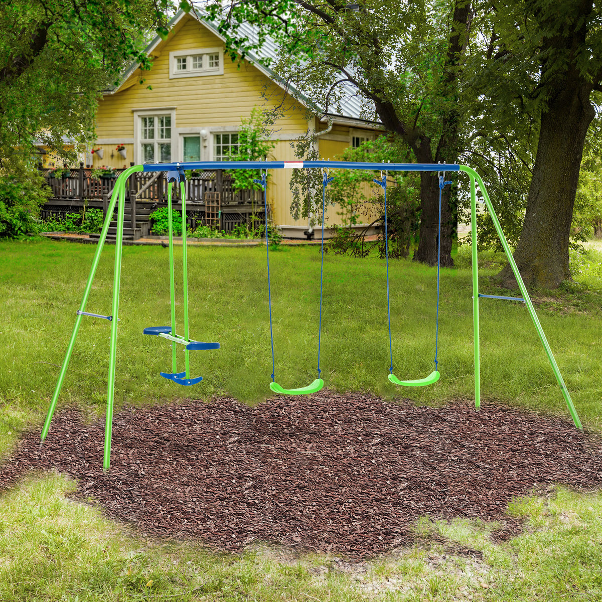 Juego De Columpios De Jardín De Metal Outsunny 280x140x178 Cm Verde_1