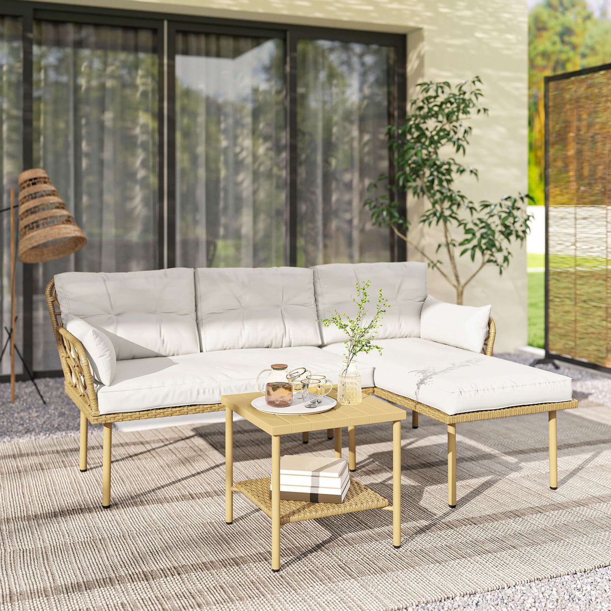 Muebles De Jardín Outsunny Acero, Pe Crema 190x130x80 Cm_3