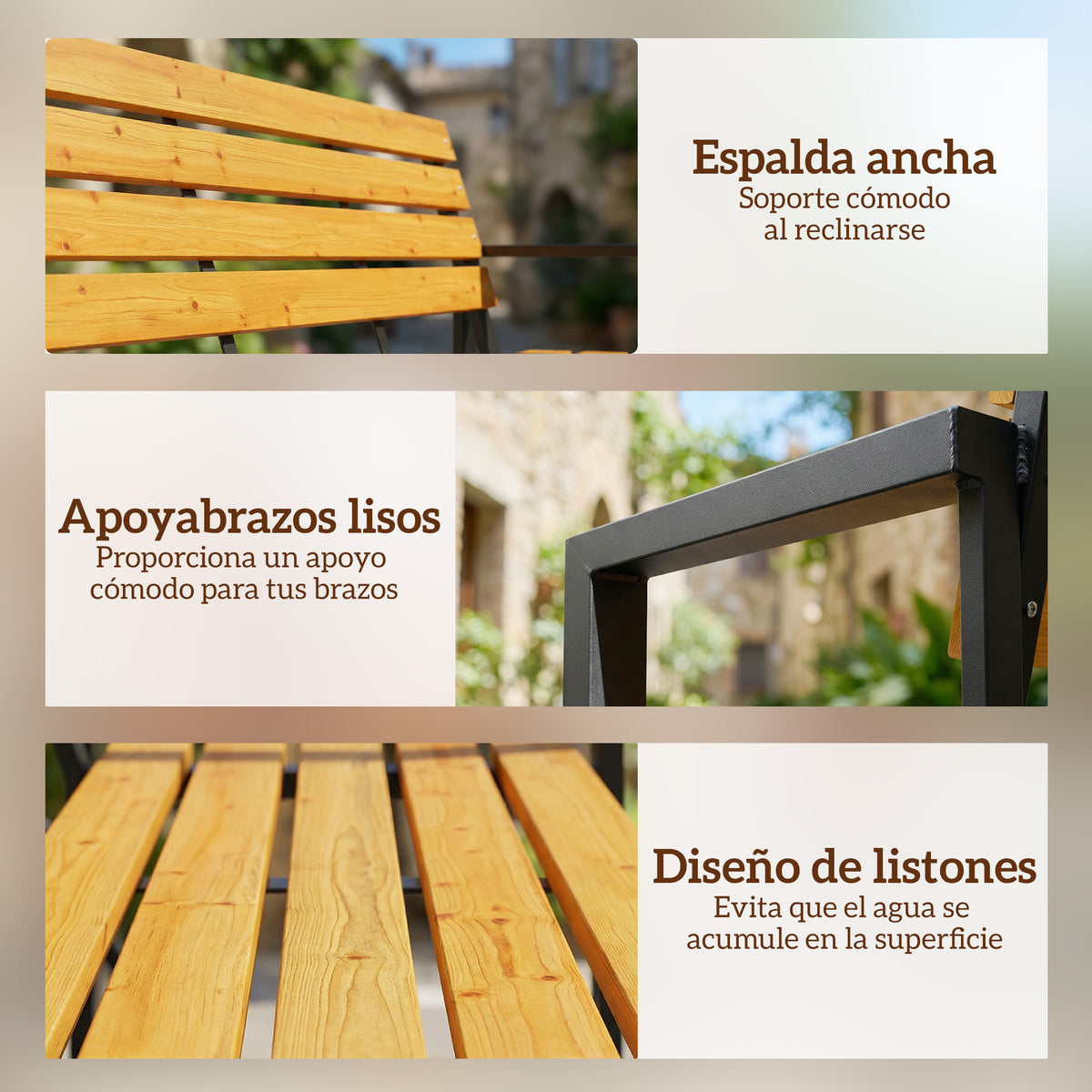 Banco De Jardín Outsunny Acero, Madera De Abeto Madera Natural 136x54x82 Cm_5