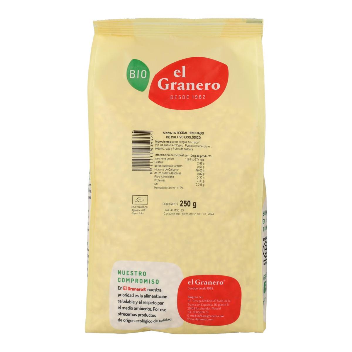Pack 2x Arroz Integral Hinchado El Granero, 250 g