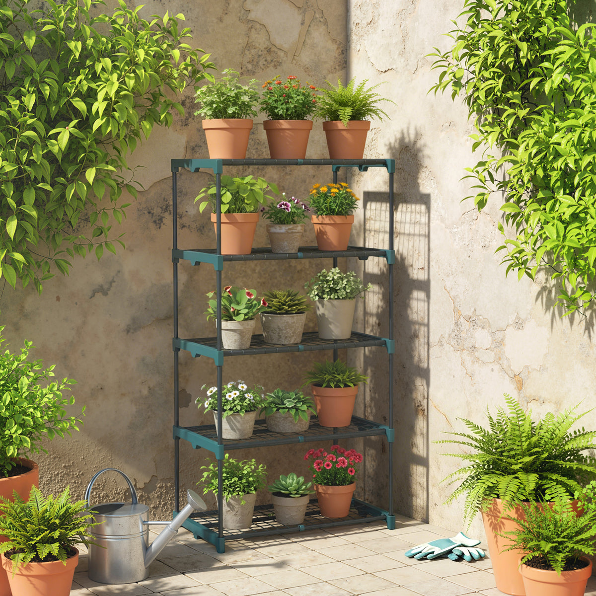 Soporte Para Plantas Outsunny Acero, Pp Verde Oscuro 67x49x138 Cm_1