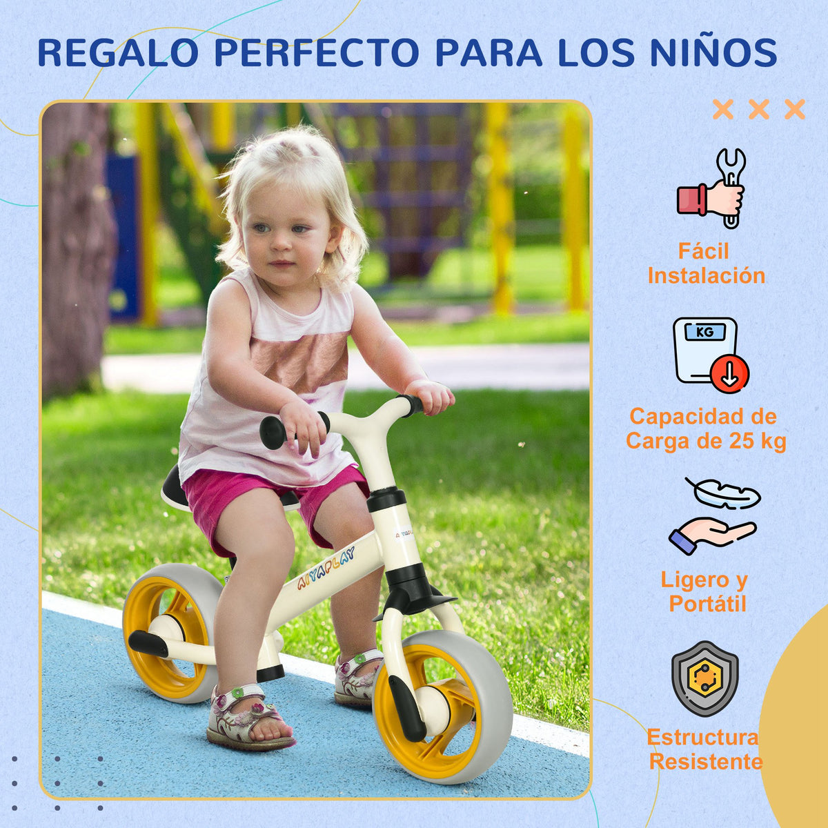 Bicicleta Sin Pedales Aiyaplay Acero, Pu Blanco Crema 66.5x34x47 Cm_5
