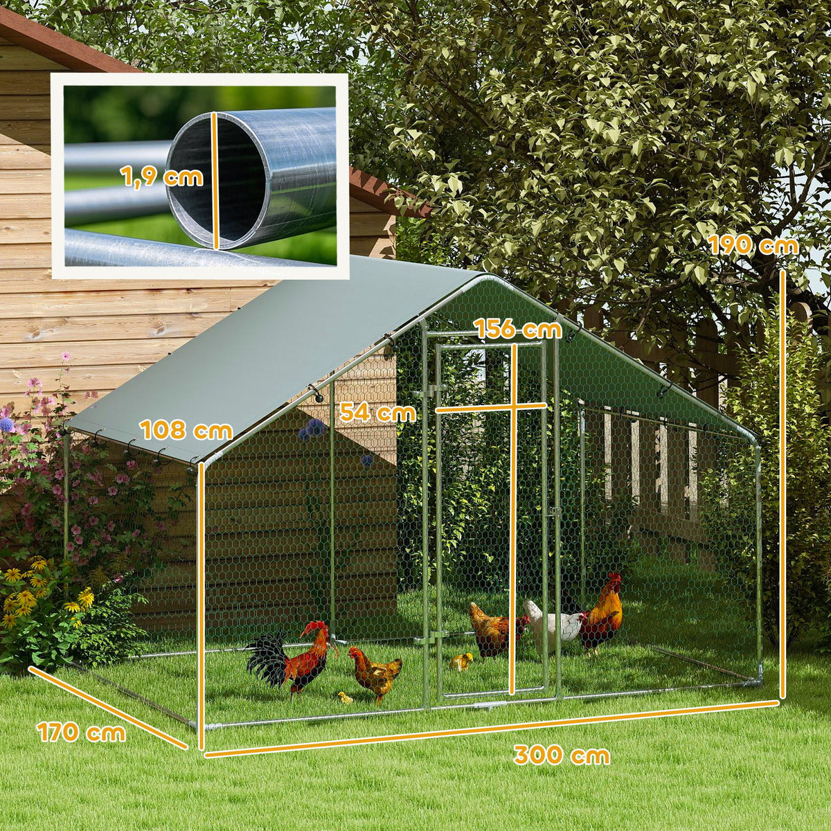 Gallinero Para Exterior Pawhut Acero Plata 300x170x190 Cm_2