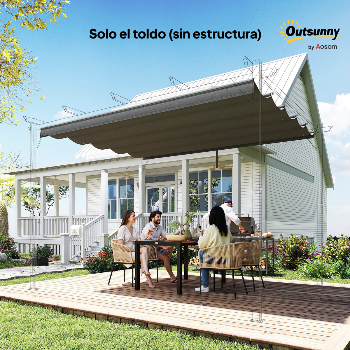 Cubierta Para Pérgola Outsunny Tela Poliéster Gris Oscuro 250x255x6 Cm_3
