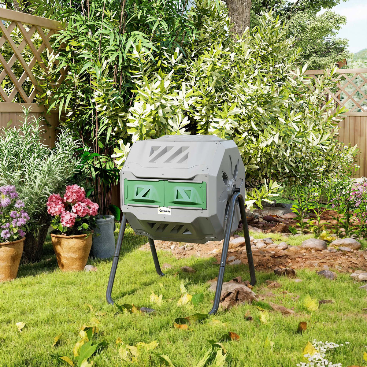 Compostador De Tambor Outsunny Acero, Pp Gris 71x64x96 Cm_3