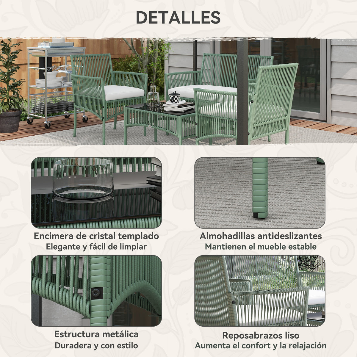 Conjunto De Jardín Outsunny Acero, Pe Verde Oscuro 100x56x80 Cm_5