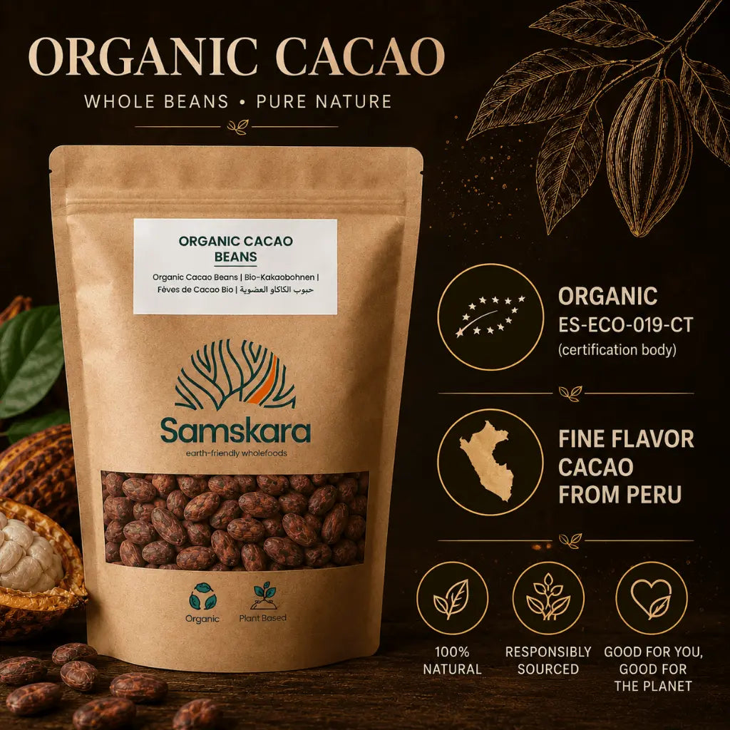 Samskara Granos De Cacao Ecológicos De Perú, Cacao Fino De Aroma - 1kg (250g Retail + 750g Recarga Envasada Al Vacío)_2