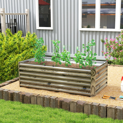 Jardinera Exterior Outsunny Acero Galvanizado Madera Natural 180x90x57.5 Cm_1