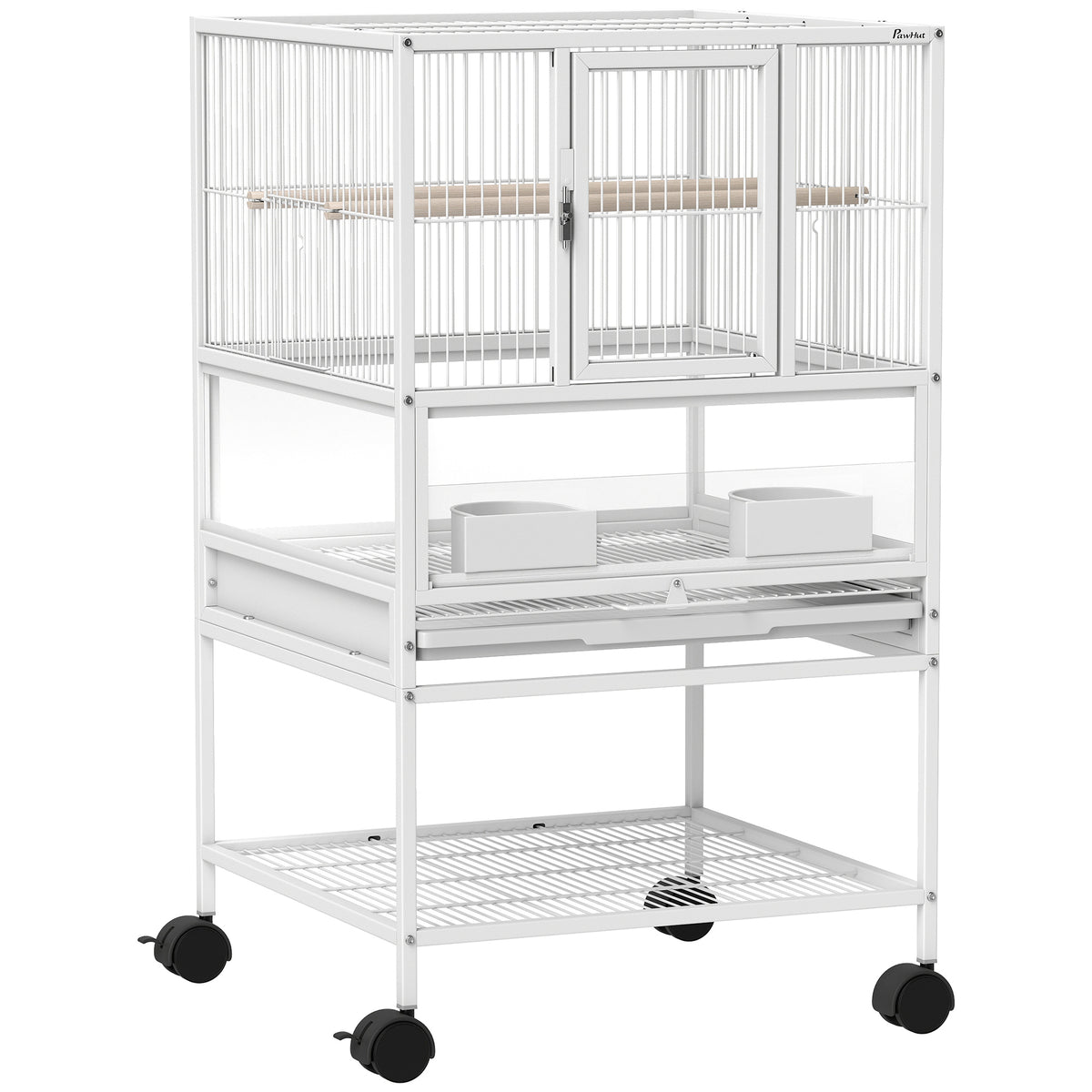 Jaula Para Pájaros Pawhut Acero Blanco 48x46x83 Cm D10-107v00wt_0