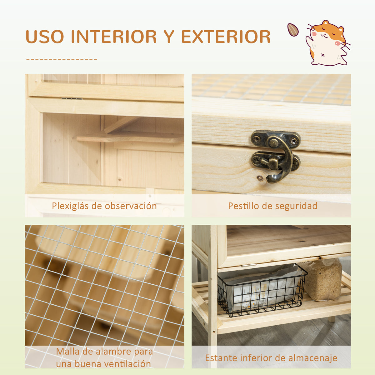 Jaula Madera Para Hámster Pawhut Madera Natural 60x40x120 Cm_5