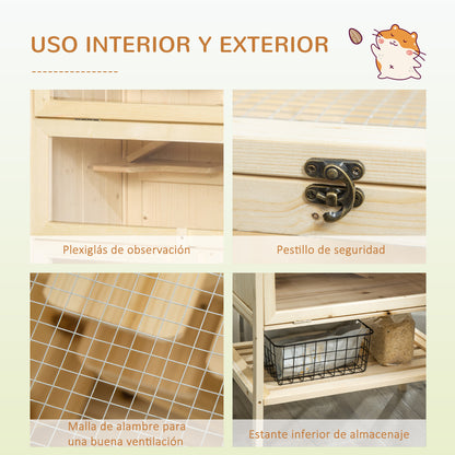 Jaula Madera Para Hámster Pawhut Madera Natural 60x40x120 Cm_5