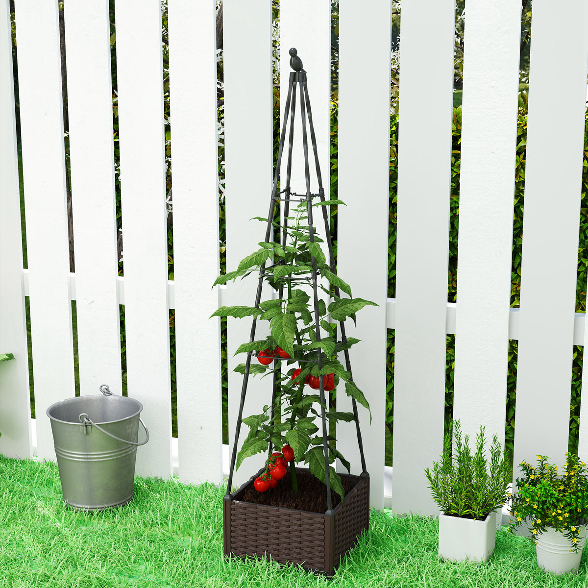 Jardinera Con Enrejado Outsunny Acero, Pp Negro 40x40x175 Cm_3