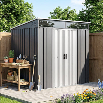 Caseta De Jardín Outsunny Acero Galvanizado Gris Oscuro 195x122x181.5 Cm_1