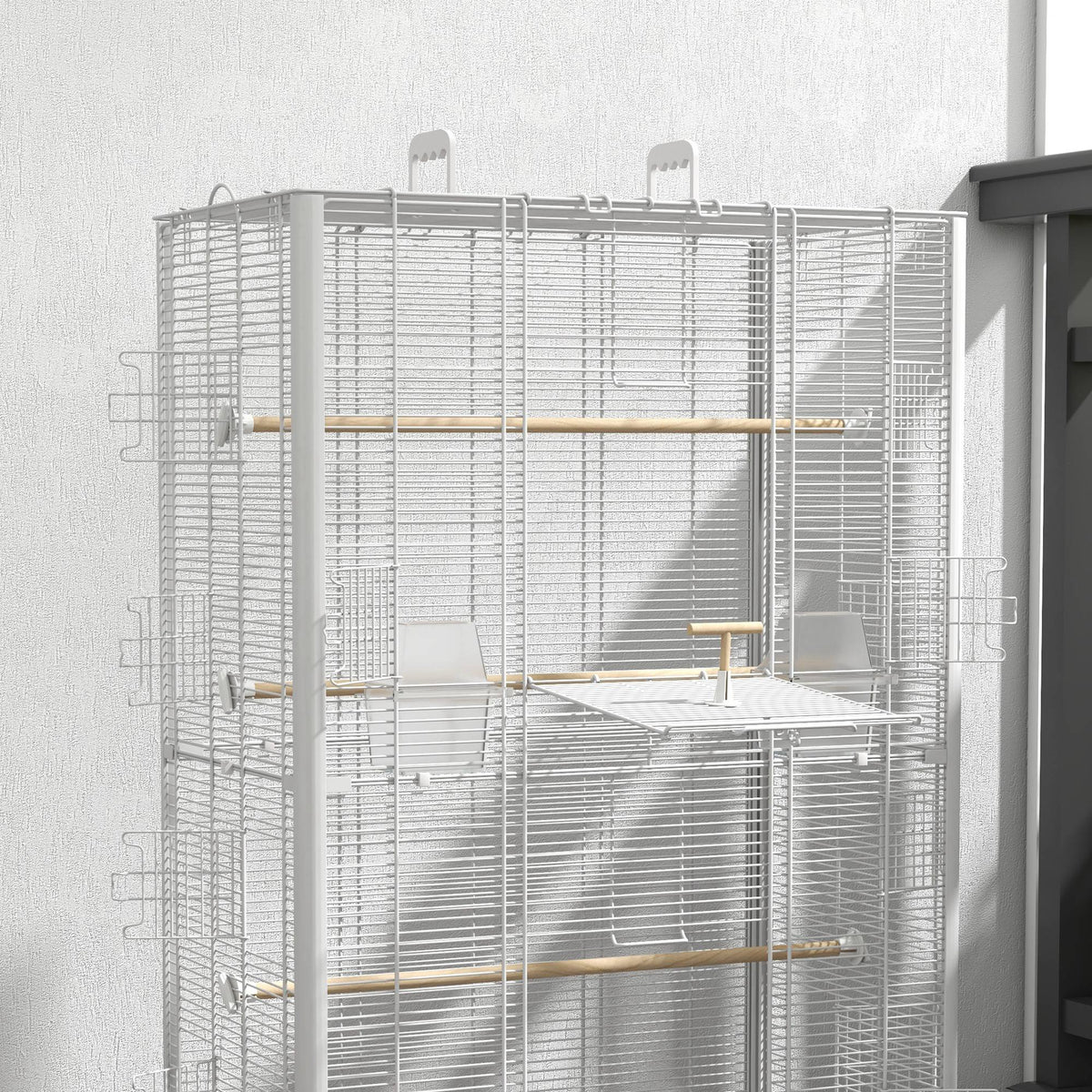 Jaula Para Pájaros Pawhut Acero, Madera De Abeto Blanco 61x36.5x98 Cm_4